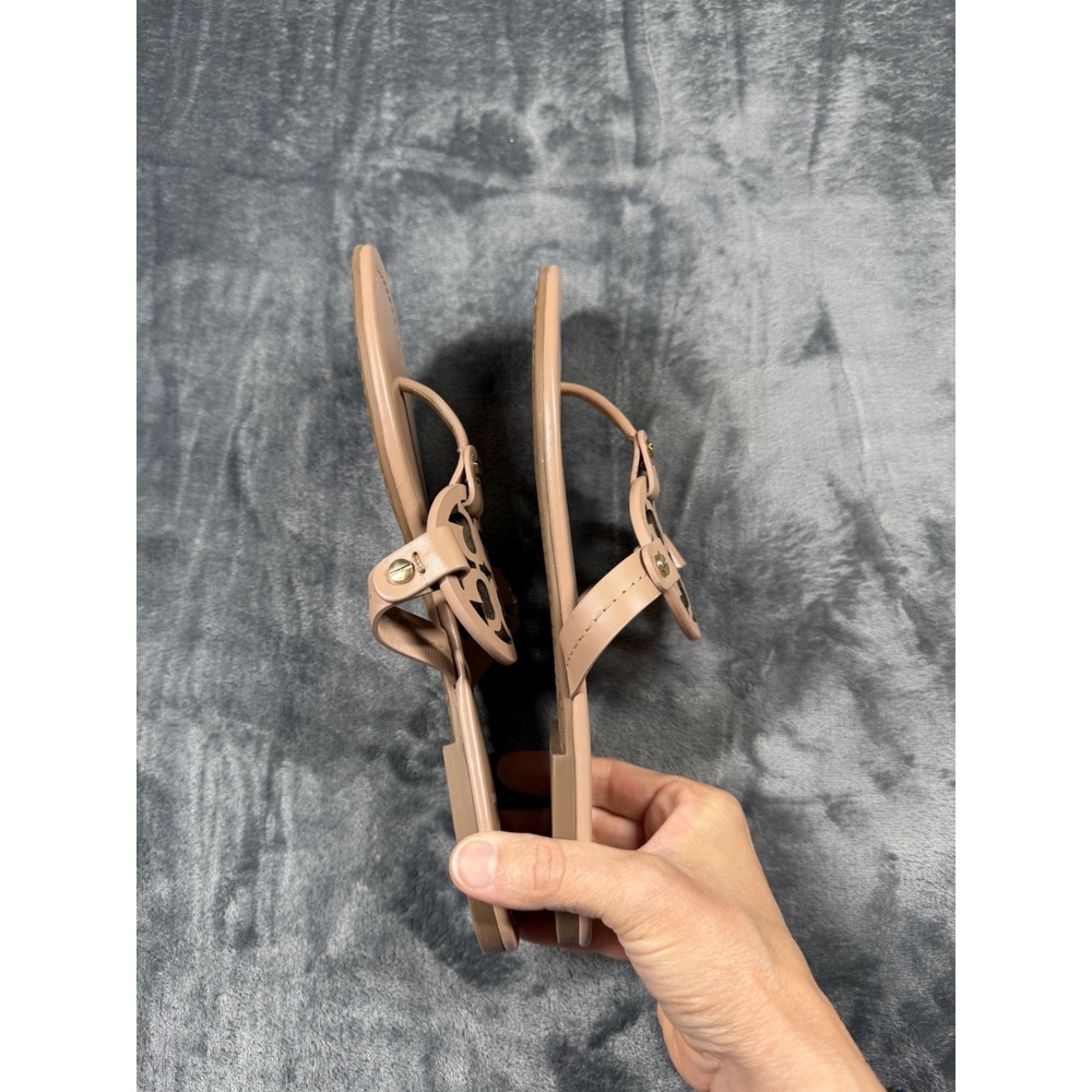 Tory Burch Miller Sandals Women 8.5M Blush Nude Leather Logo Thong Flats - Picture 7 of 10